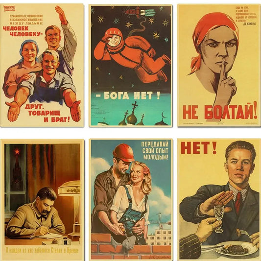 Cartel de propaganda rusa vintage La carrera espacial Carteles y grabados retro de la URSS Arte de pared de papel Kraft Decoración de la habitación del hogar