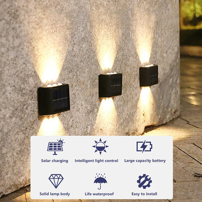 Lámpara de pared solar Luz LED solar Impermeable al aire libre Arriba y abajo Iluminación luminosa Luz cálida Balcón Patio Jardín Decoración Luz