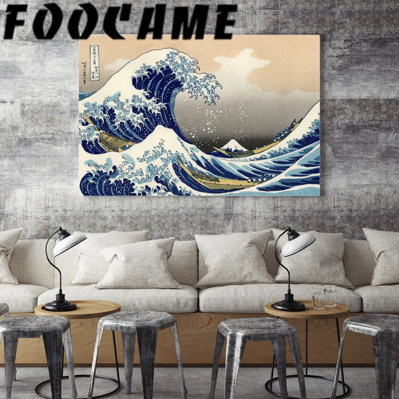 Póster de Katsushika Hokusai con volante grande Kanagawa, lienzo impreso Vintage, pinturas para pared de salón, arte, obra de arte, decoración japonesa