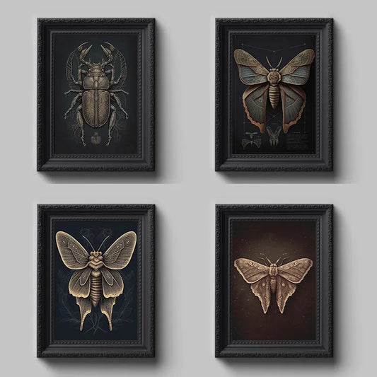 Póster Vintage de escarabajo de insectos y polilla dorada de la Academia oscura, pintura en lienzo, imágenes artísticas de pared, decoración de estilo gótico para el hogar y la escuela