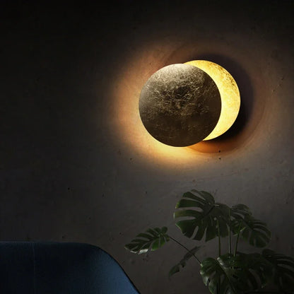 Lámpara de pared redonda moderna para pasillo, iluminación de pared Eclipse para dormitorio, iluminación de noche interior, luz de pared decorativa para sala de estar