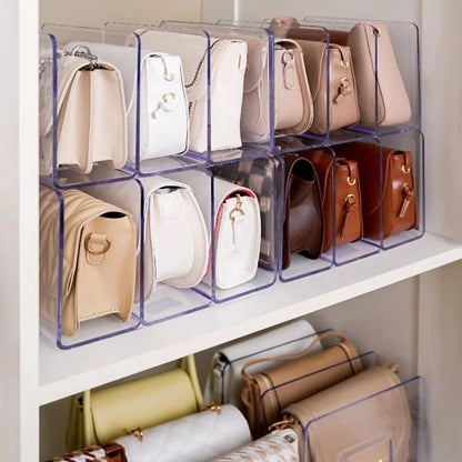 Support de rangement pour sac à main, diviseur de garde-robe, étagère de rangement pour sac de luxe, sac à main Transparent, étagère de séparation pour sacs, présentoirs