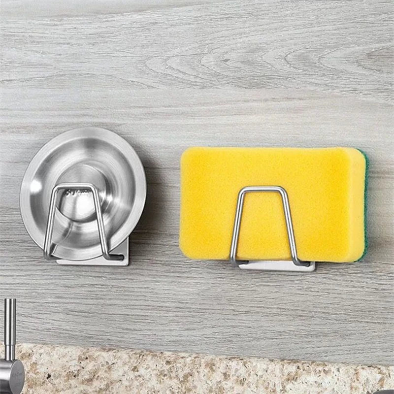 Kitchen Sponges Holder Self Adhesive Sink Sponges Drain Drying Rack 304 Stainless Steel Storage Holder Kitchen Sink Accessories