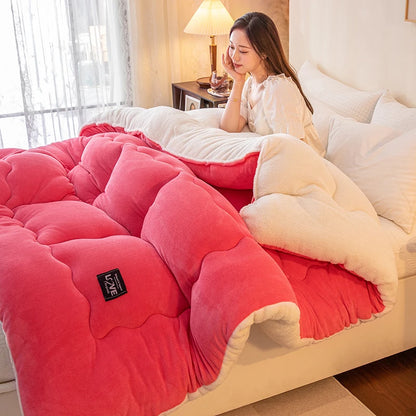 Super Thick Winter Warm Blanket Artificial Lamb Cashmere Quilt/Duvet Thickened Warm soft Comforter with Filling Double Bed