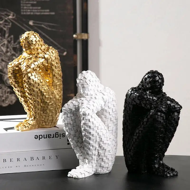 Nordic Thinker Abstract Statue Figure Miniatures Mosaic Resin Sculpture Figurines For Interior Modern Crafts Home Decoration