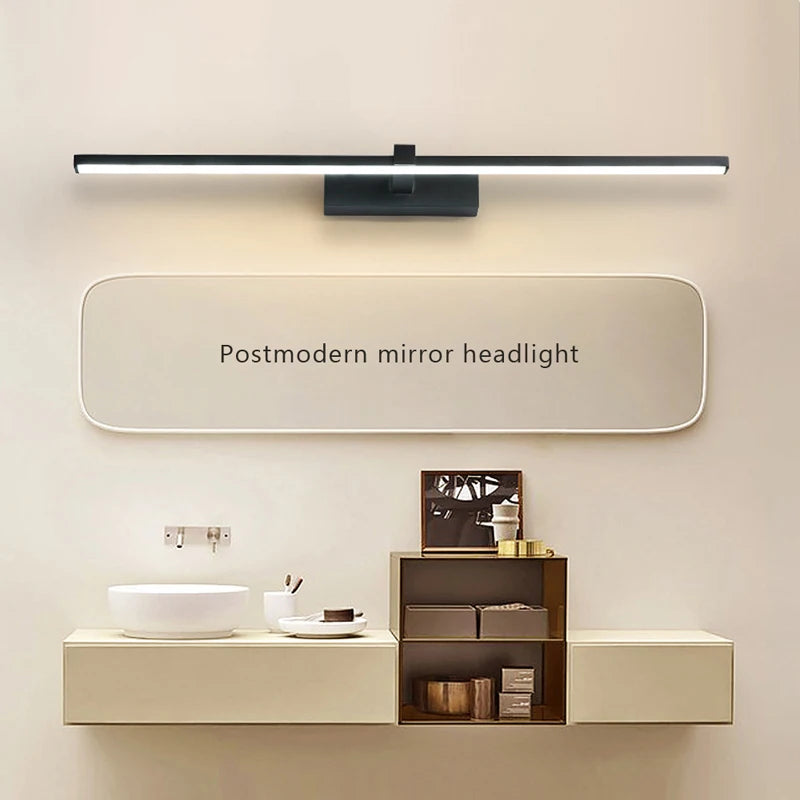 Lámpara de pared LED moderna para baño, lámpara de pared de tres colores, Led NEGRO de aluminio, accesorio de lámpara en línea para espejo de baño blanco