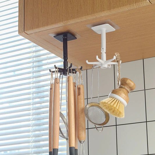 Rotating hook kitchen bathroom living room wall free punching multifunctional glue hook