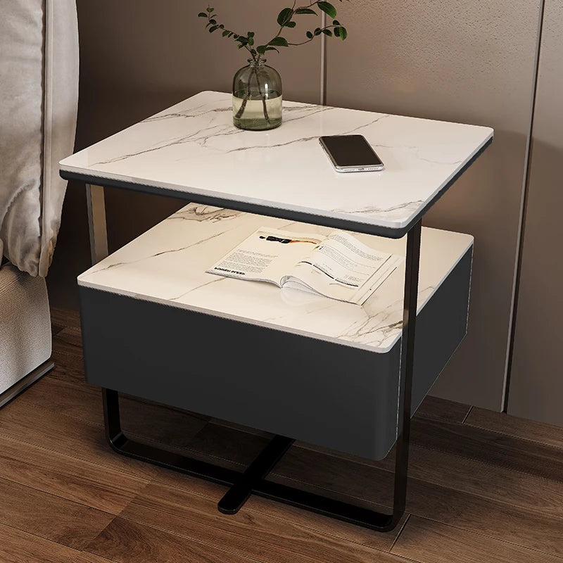 Mesita de noche de madera inteligente, mesitas de noche de estilo moderno para dormitorio con carga inalámbrica, Altavoz Bluetooth, gabinete lateral de almacenamiento para el hogar