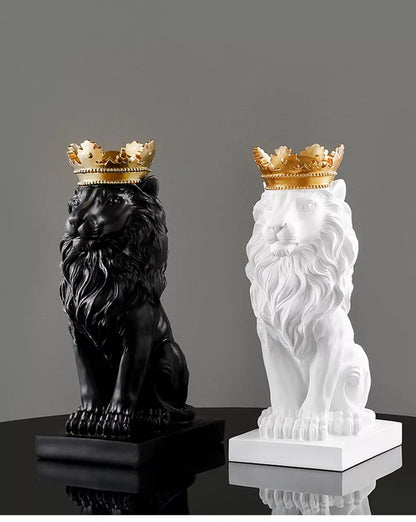 Resin Lion Statue Crown Lions Sculpture Animal Figurine Abstract Decoration Home Decor Nordic Model Decor Table Ornaments