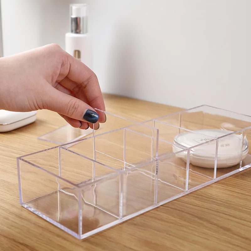 Caja de almacenamiento de cosméticos acrílica transparente, soporte para maquillaje, organizador de joyas para el hogar, cajas de almacenamiento de escritorio de plástico