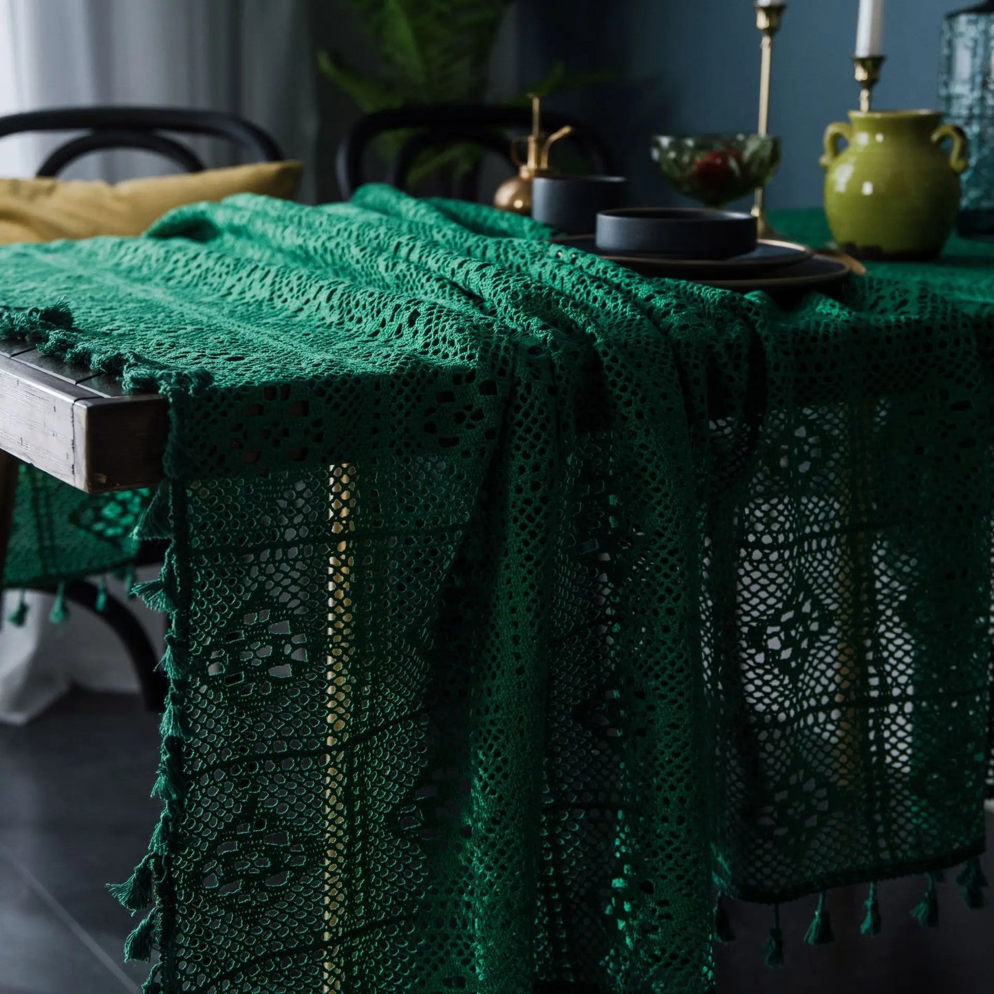 Nappe pour la table gothique dentelle noire nappe rectangle crochet tricot piano serviette couverture nappe ronde décor de table