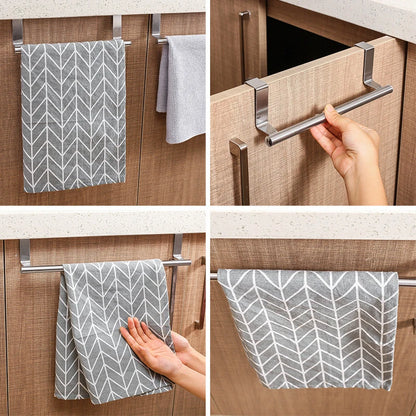 Kitchen Cabinet Door Towel Bar Stainless Steel Door Back Towel Hanging Holder Bathroom Punch-free Towels Hooks  Home Organizer