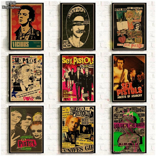 Póster retro de la banda de rock Sex Pistols, papel Kraft, bricolaje, decoración vintage para el hogar, bar, cafetería, arte estético, pintura de pared, carteles, regalo