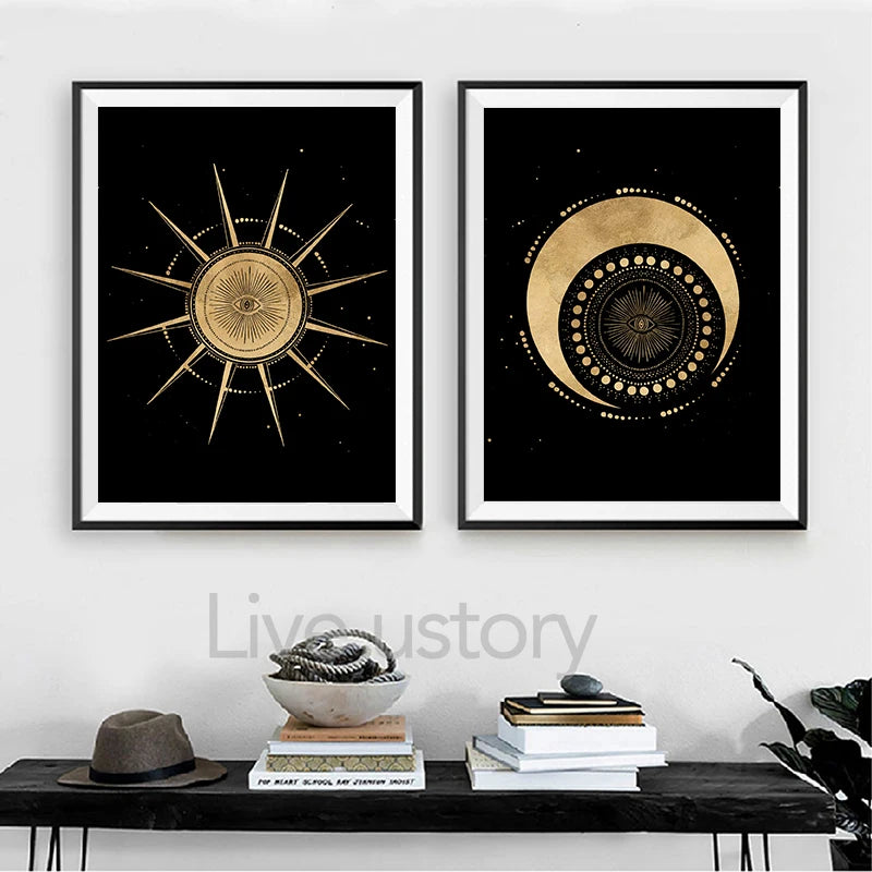 Witchy Wall Decoration Canvas Painting Sun and Moon Celestial Posters Witchcraft Art Prints Abstract Wall Pictures Home Decor