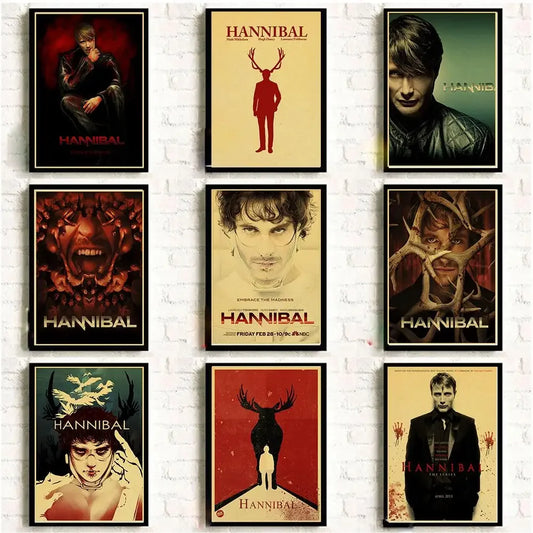 Pósteres vintage de la película Hannibal, cuadros de pared retro para decoración de sala de estar, pegatinas de pared con papel Kraft, pintura impresa