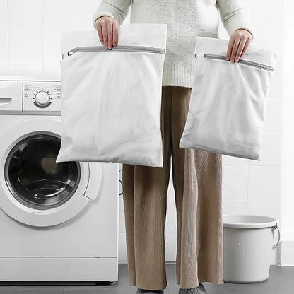 Bolsa de lavandería grande y duradera, organizador de red de malla, sujetador sucio, calcetines, ropa interior, almacenamiento de zapatos, cubierta para máquina de lavado, color blanco