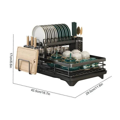 Égouttoir à vaisselle en acier inoxydable, organisateur d'assiettes de cuisine réglable avec égouttoir sur le comptoir de l'évier, support de rangement pour couverts