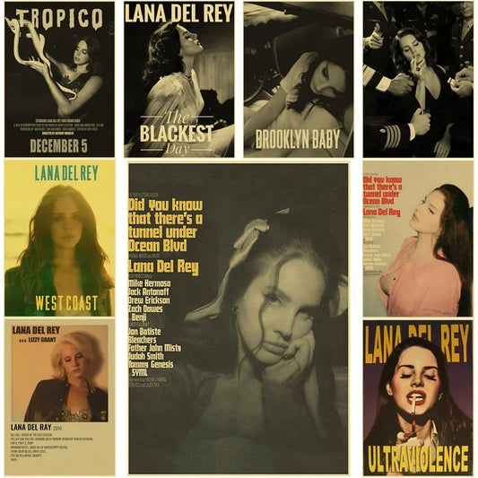 Affiches de Lizzy Grant Lana Del Rey, impressions rétro en papier kraft, album de musique, affiche vintage, décoration de chambre à coucher, art esthétique, peinture murale