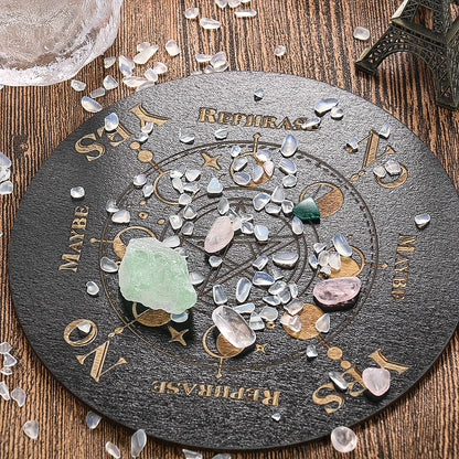 Round Wood Carving Moon Phase Pendulum Plate Energy Plate Home Decor Ornaments Divination Props Crystal Stone Base Accessories