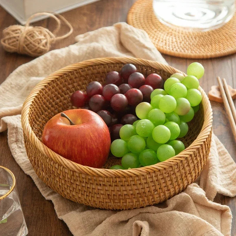 Panier rectangulaire en rotin et osier tissé à la main, boîte de rangement pour fruits, thé, collation, pain, pique-nique, cosmétiques, fournitures de cuisine, outils ménagers