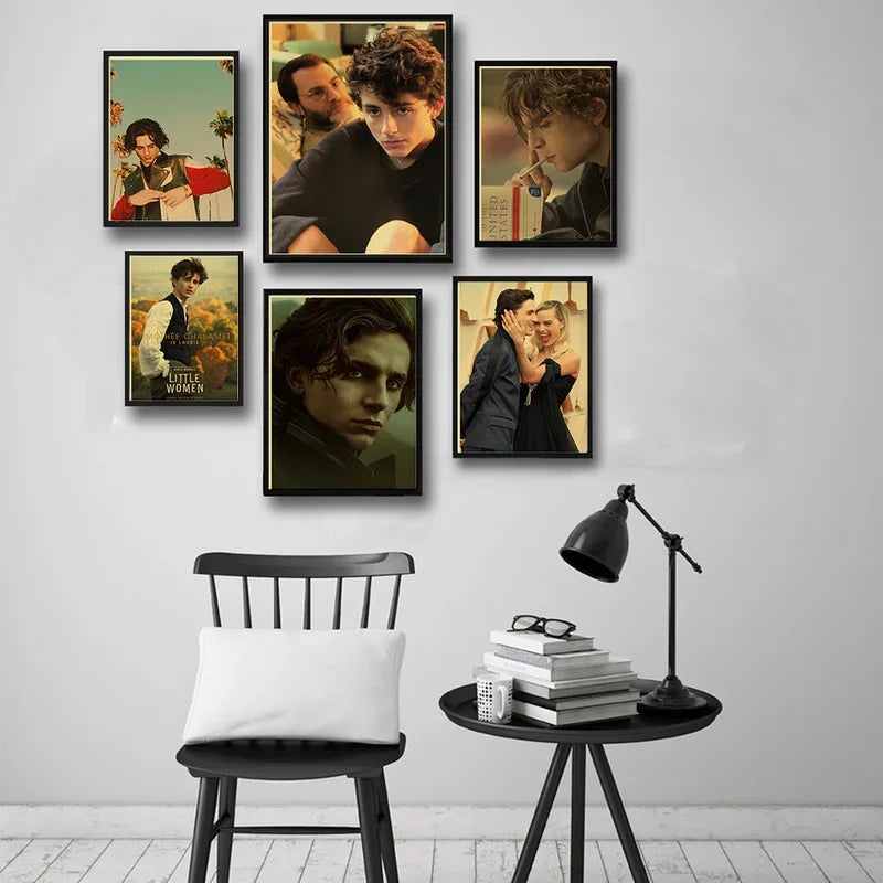 Póster retro de Timothee Chalamet, impresiones y carteles en papel Kraft, decoración para el hogar, la habitación, el bar, la cafetería, el cine, arte estético, pintura de pared