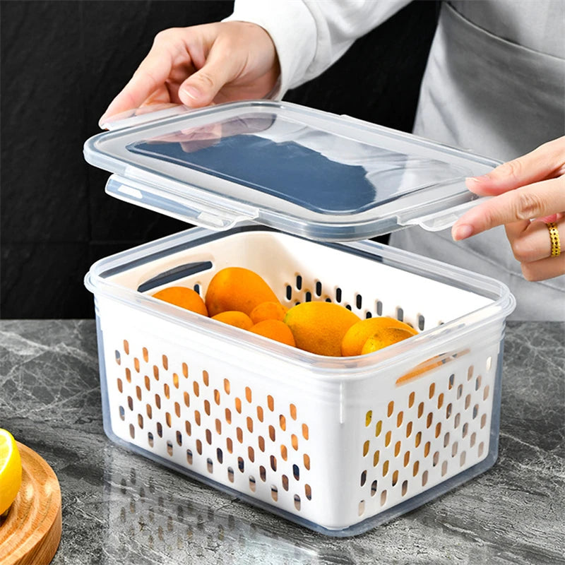 Caja para el frigorífico, organizador para nevera, cajas de frutas y verduras frescas, escurridor, contenedores de almacenamiento, despensa, organizador de cocina