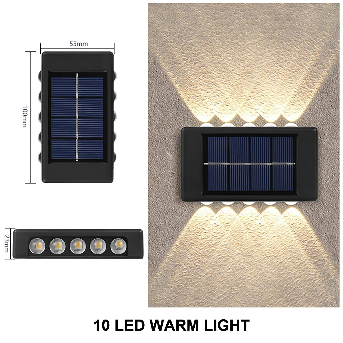 Lámpara de pared solar Luz LED solar Impermeable al aire libre Arriba y abajo Iluminación luminosa Luz cálida Balcón Patio Jardín Decoración Luz