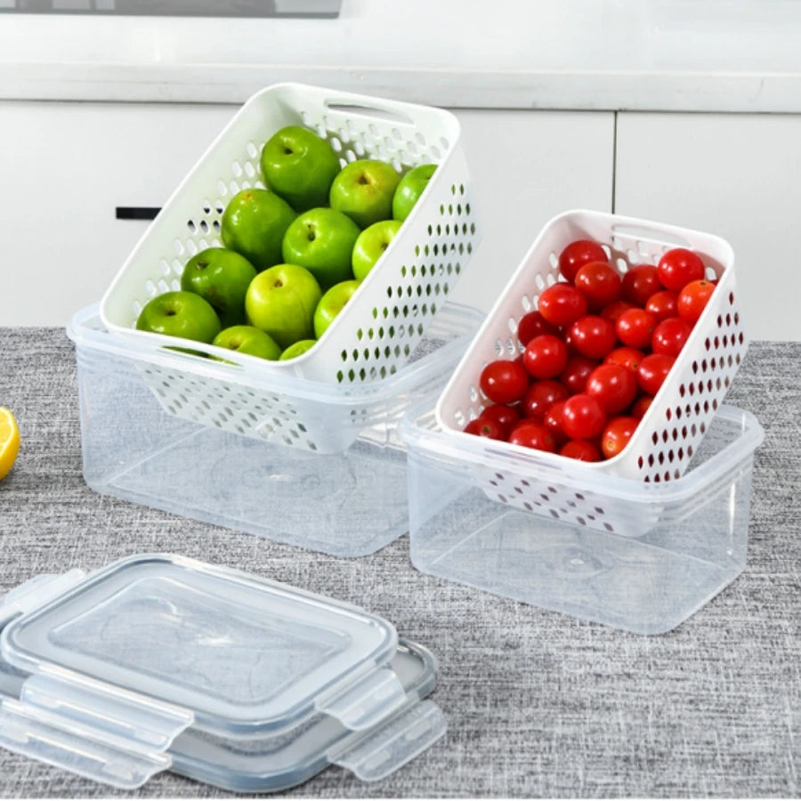 Caja para el frigorífico, organizador para nevera, cajas de frutas y verduras frescas, escurridor, contenedores de almacenamiento, despensa, organizador de cocina