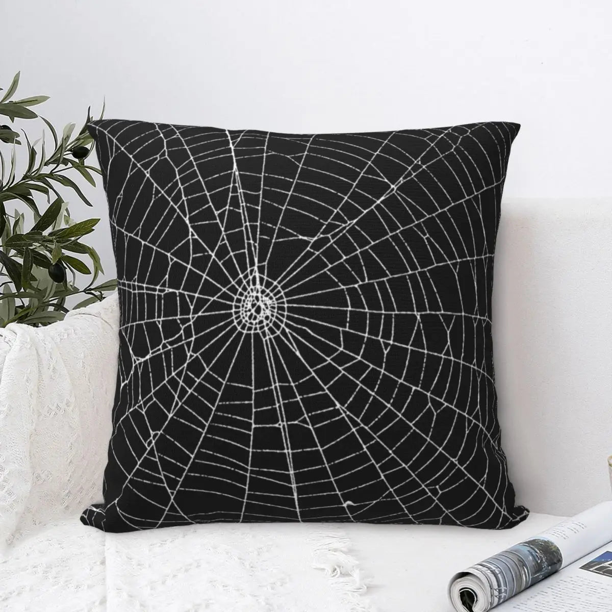 Funda de almohada con estampado de telaraña para Halloween, funda de cojín de poliéster decorativa, telaraña, funda de almohada gótica para el hogar, 45x45cm