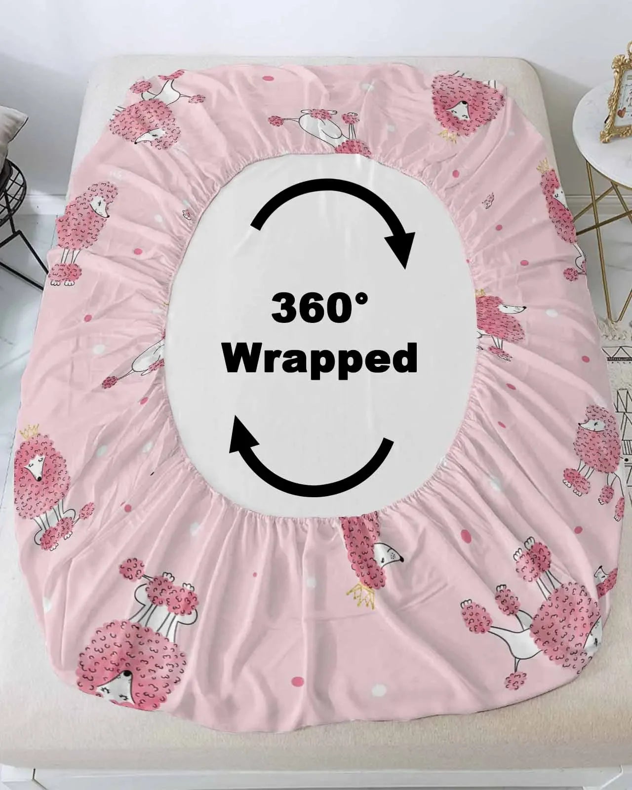 Poodle Polka Dot Cartoon Pink Queen Size Bed Mattress Fitted sheet Elastic Rubber Band Non-slip Bed Sheet Pillowcase Set