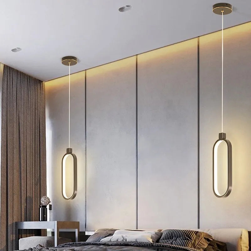 Lámpara colgante LED minimalista moderna para dormitorio, restaurante, sala de estar, lámpara colgante dorada y negra, Lustre decorativo