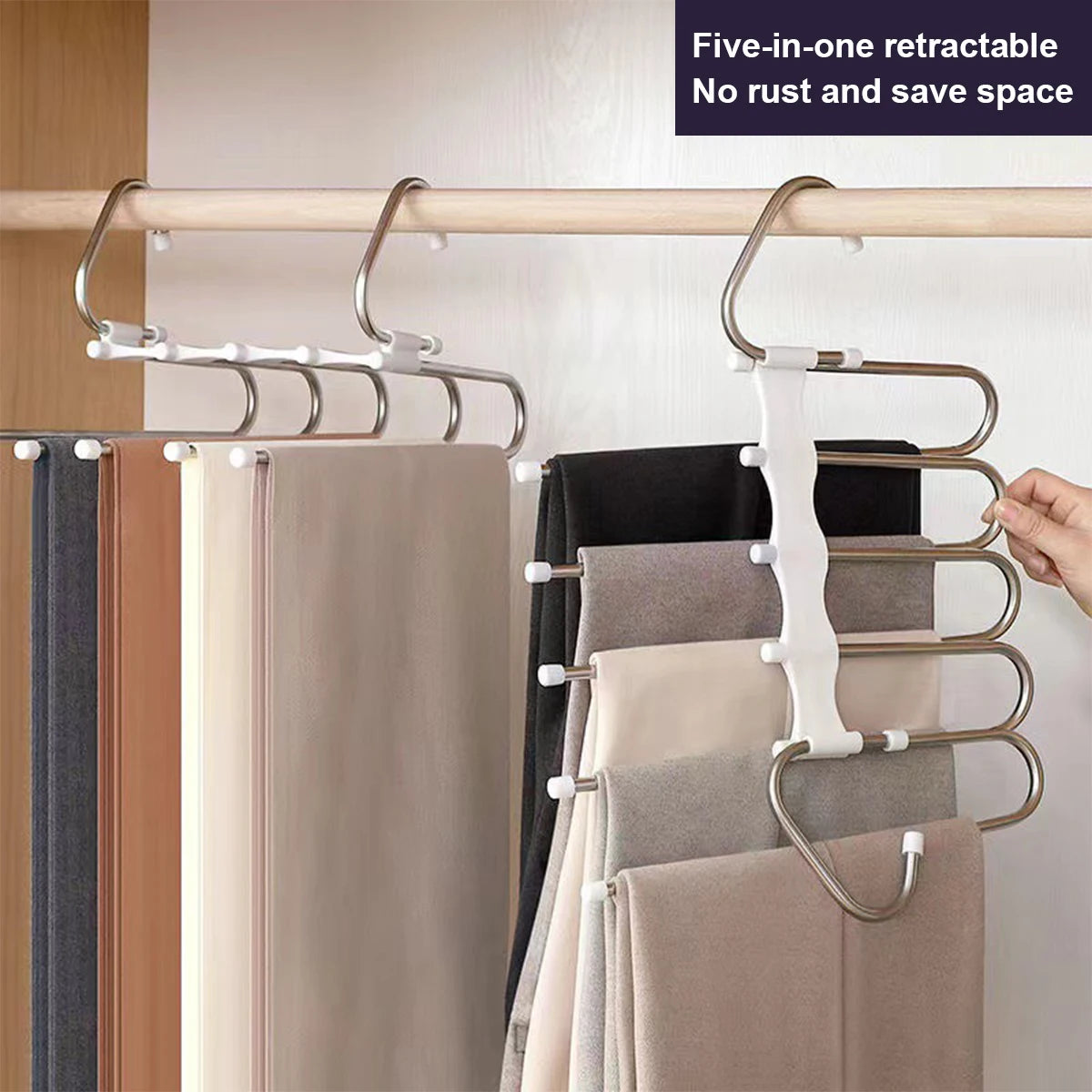 Stainless Steel Retractable Trouser Rack Folding Multi-functional Multi-layer Hanger Home Storage Clothes Drying Rack