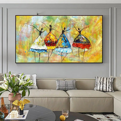 Large Original Abstract Colorful Dress Ballerina Hand Painted Oil Painting Textured Modern Acrylic Painting Living Room Wall Art