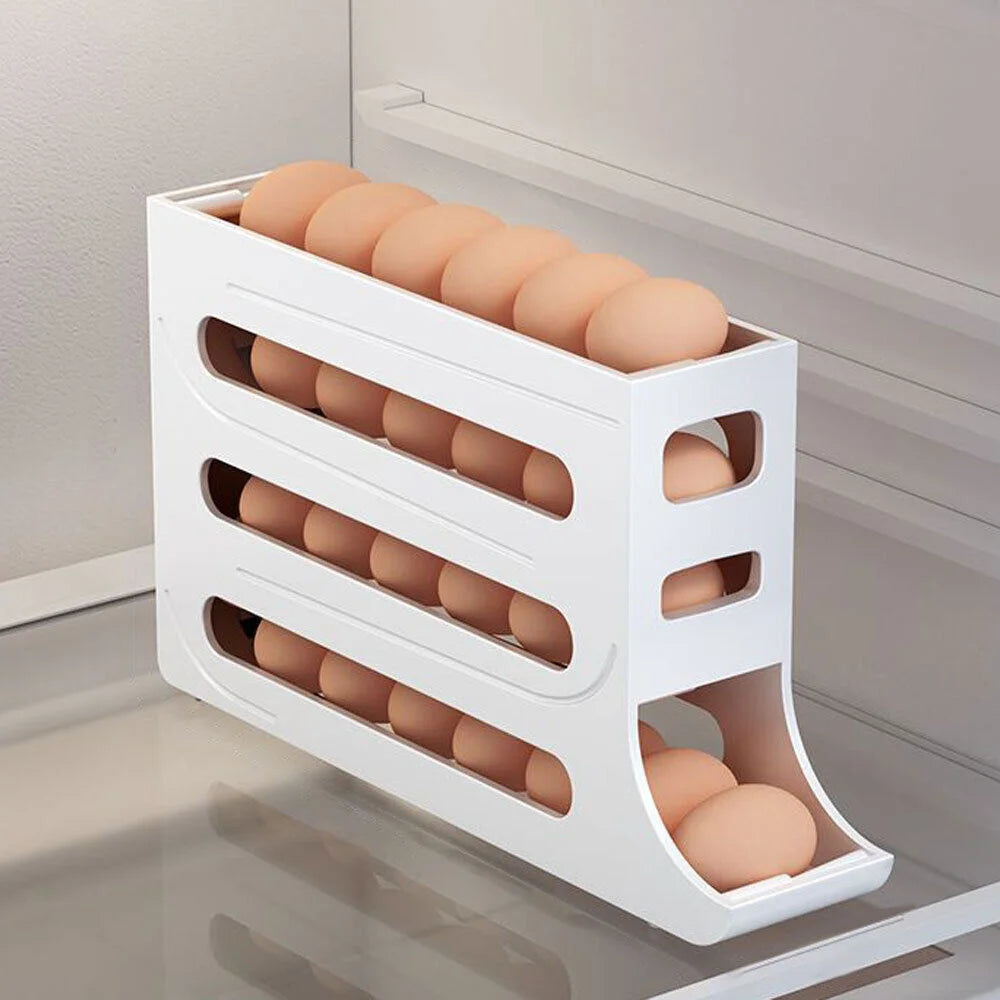 New Refrigerator Automatic Scrolling Egg Rack Holder Storage Box Egg Storage Holder Container Organizer Rolldown Egg Dispenser