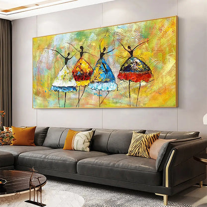 Large Original Abstract Colorful Dress Ballerina Hand Painted Oil Painting Textured Modern Acrylic Painting Living Room Wall Art