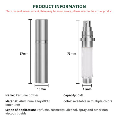 Botella atomizadora de Perfume mejorada, contenedor de líquidos portátil recargable, Mini pulverizador de viaje, atomizador, botella con bomba vacía