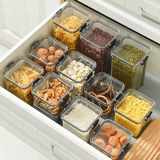 Caja de almacenamiento sellada para aperitivos multigrano para cocina, tarro de productos secos para frutas secas, cajón, contenedor de almacenamiento, caja de plástico a prueba de humedad