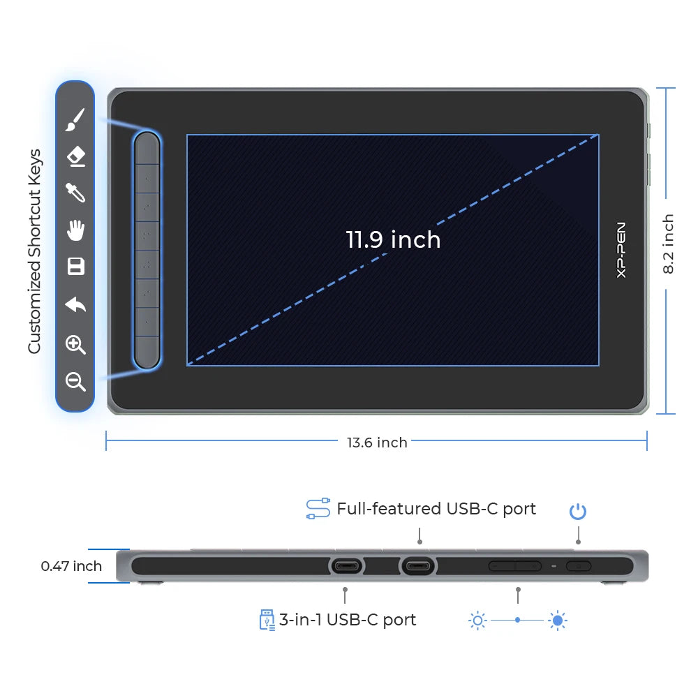 XPPen Artist 12 2e génération 12 pouces tablette graphique moniteur 8192 niveaux 60 inclinaison X3 stylet Art dessin tablette pour Android Windows Mac