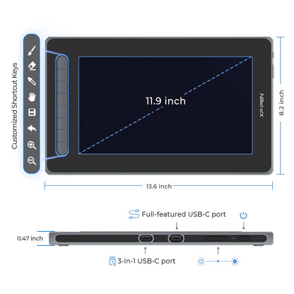 XPPen Artist 12 2e génération 12 pouces tablette graphique moniteur 8192 niveaux 60 inclinaison X3 stylet Art dessin tablette pour Android Windows Mac