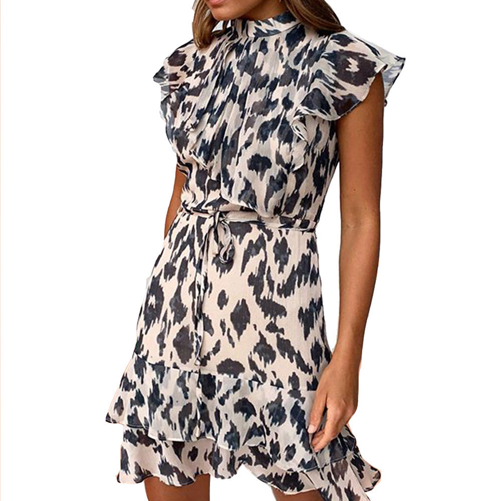 Vestido de cintura delgada con estampado de leopardo para mujer