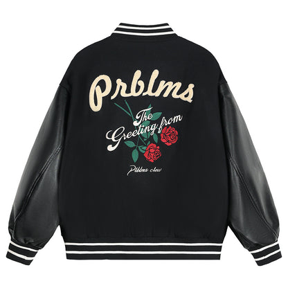 Rose Embroidered Baseball Uniform Loose High Street Jacket