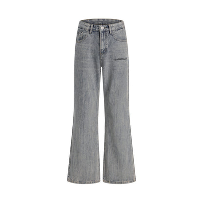 Men's Letter Printed Washed Jeans