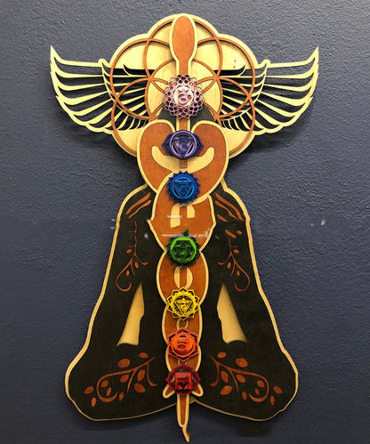 Art mural en matériau tridimensionnel Kundalini Chakra en bois