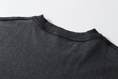 T-shirt en détresse imprimé à col rond pour hommes