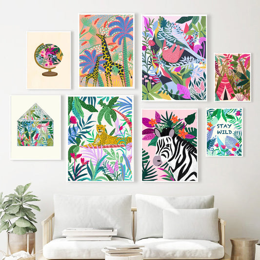 Tropical Jungle Koala Tiger Leopard Flower Tent Wall Art Canvas