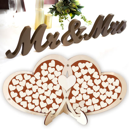 Suministros de boda de madera Decoración de mesa con letrero de doble corazón