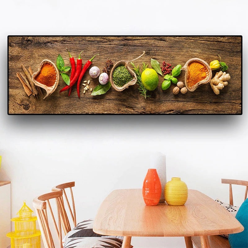 Mural de sala de estar de cocina con pintura de pared gourmet de especias