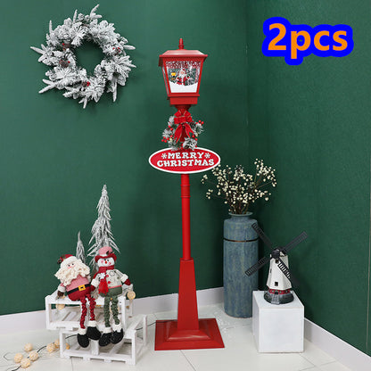 Santa Claus Snowman Christmas Tree Snowing Street Light