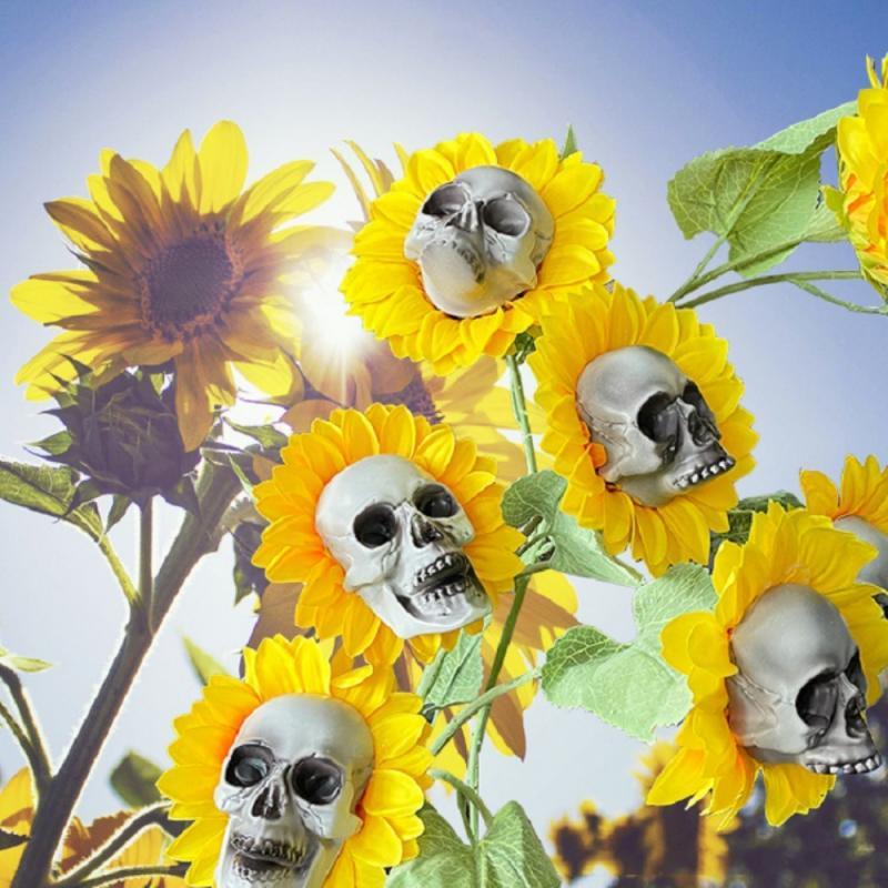 Skull Sunflower Halloween Decoration Atmosphere Garden Simulation Flower Ornament For Home Garden Decoration