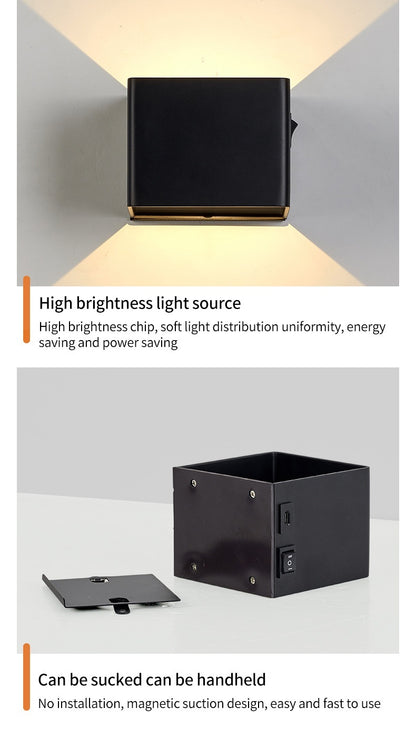 Aluminum Alloy Led Decorative Lamp Modern Simple Design USB Charging Punch-free Bedside Wall Lamp